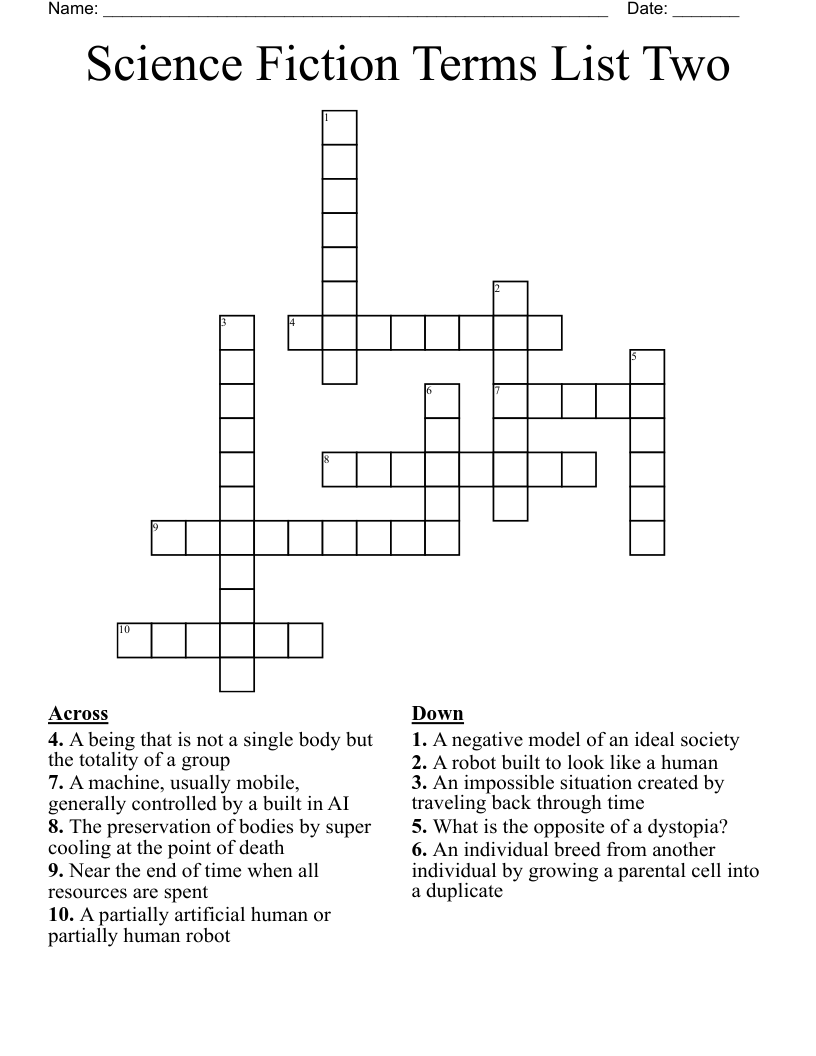 Science Fiction Terms List Two Crossword