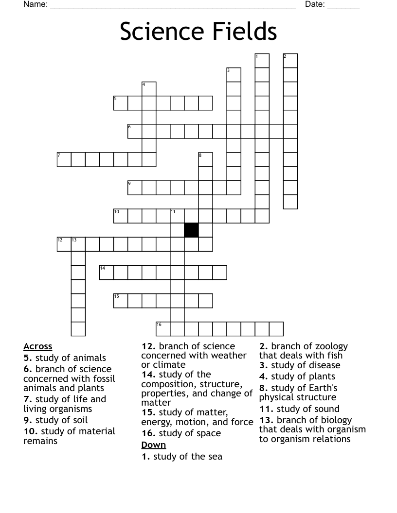 Science Fields Crossword