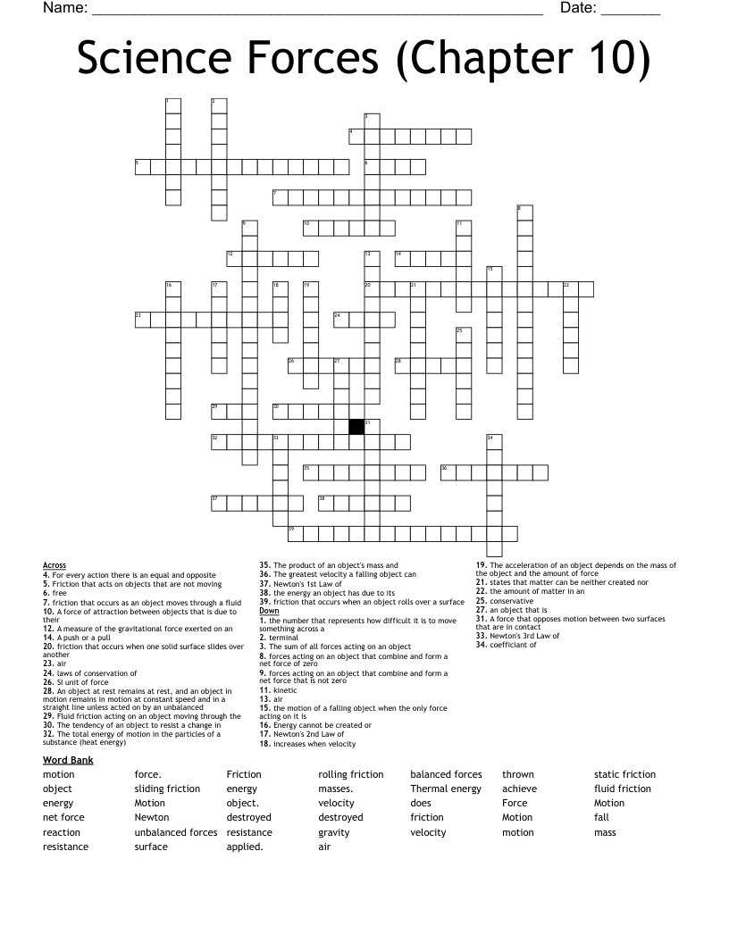 Science Forces (Chapter 10) Crossword