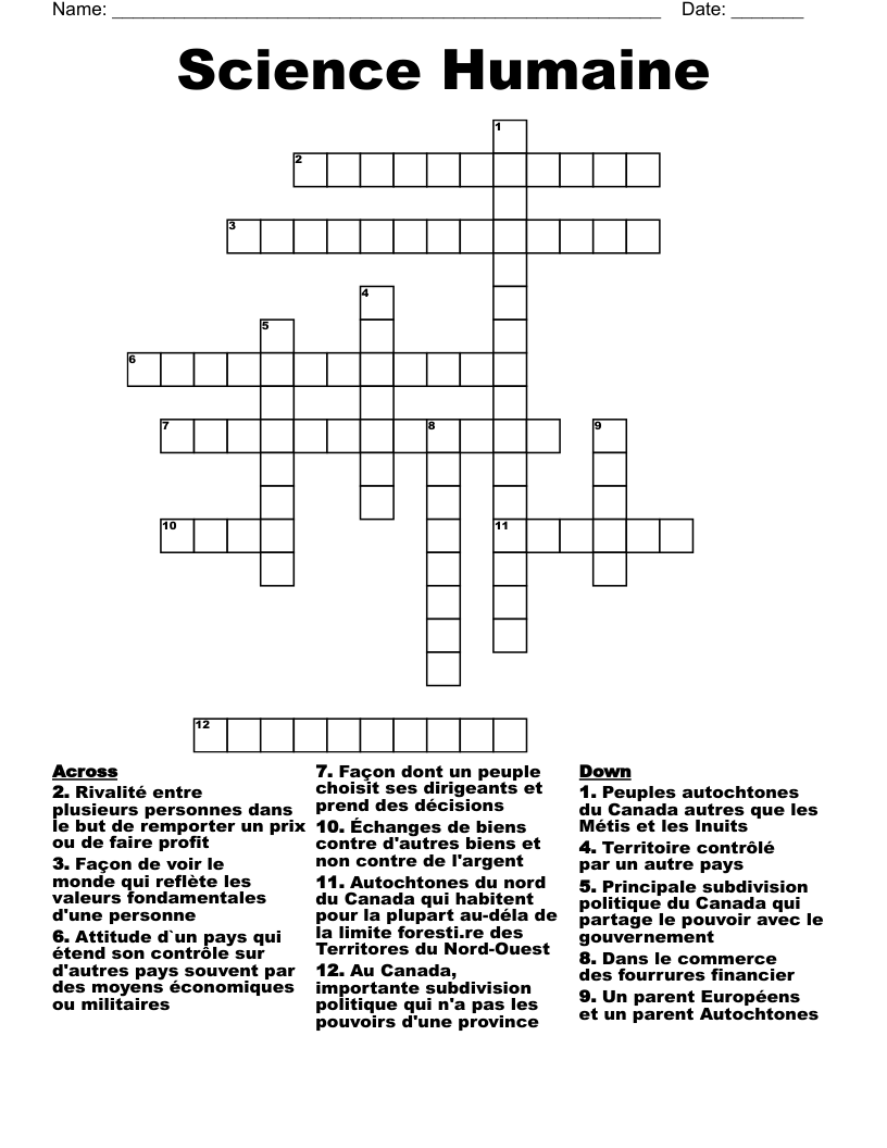 Science Humaine Crossword