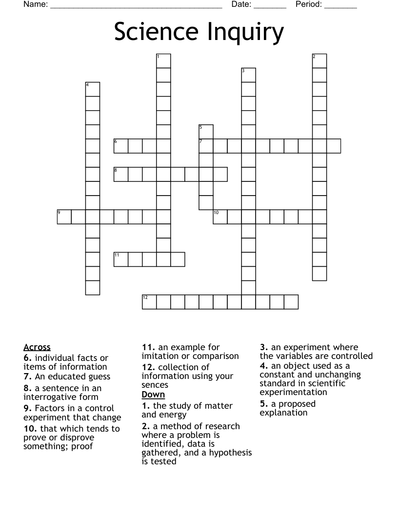 Science Inquiry Crossword