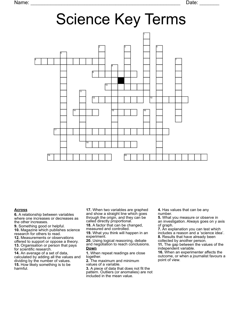 Science Key Terms Crossword