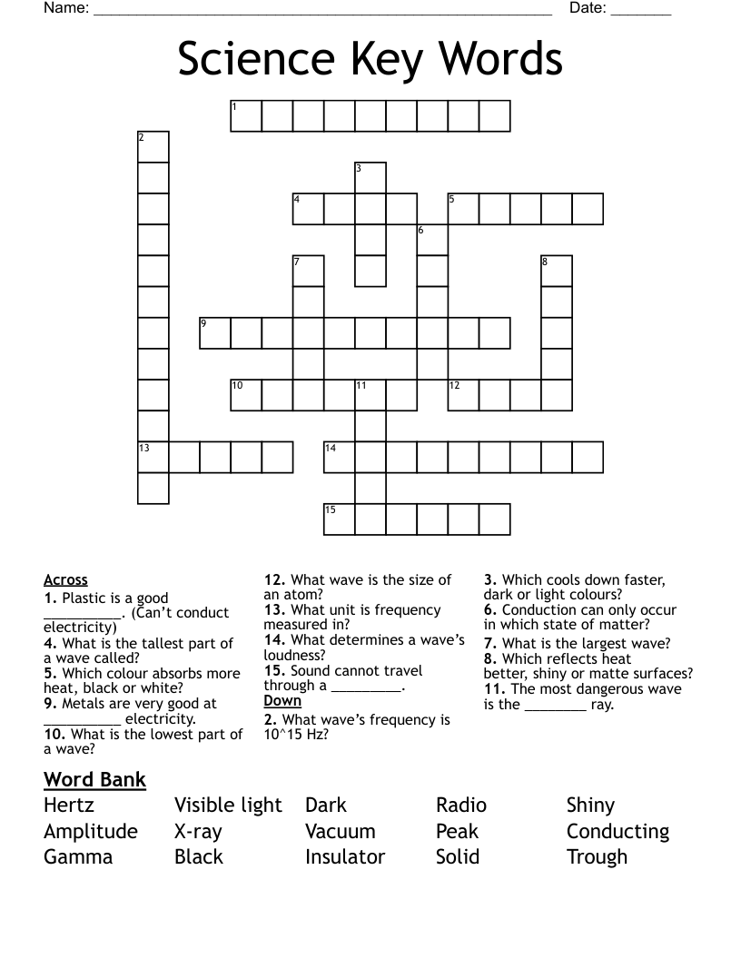 Science Key Words Crossword