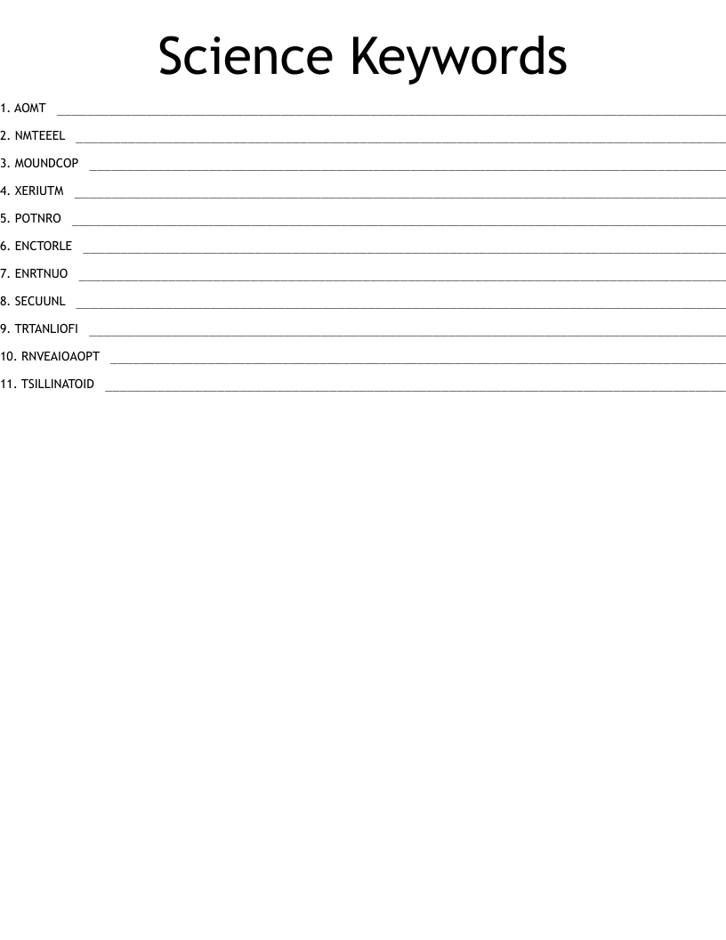Science Keywords Word Scramble