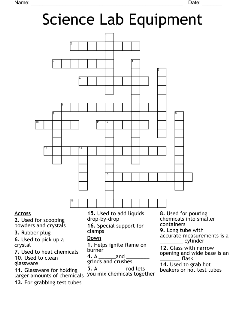 Science Lab Equipment Crossword
