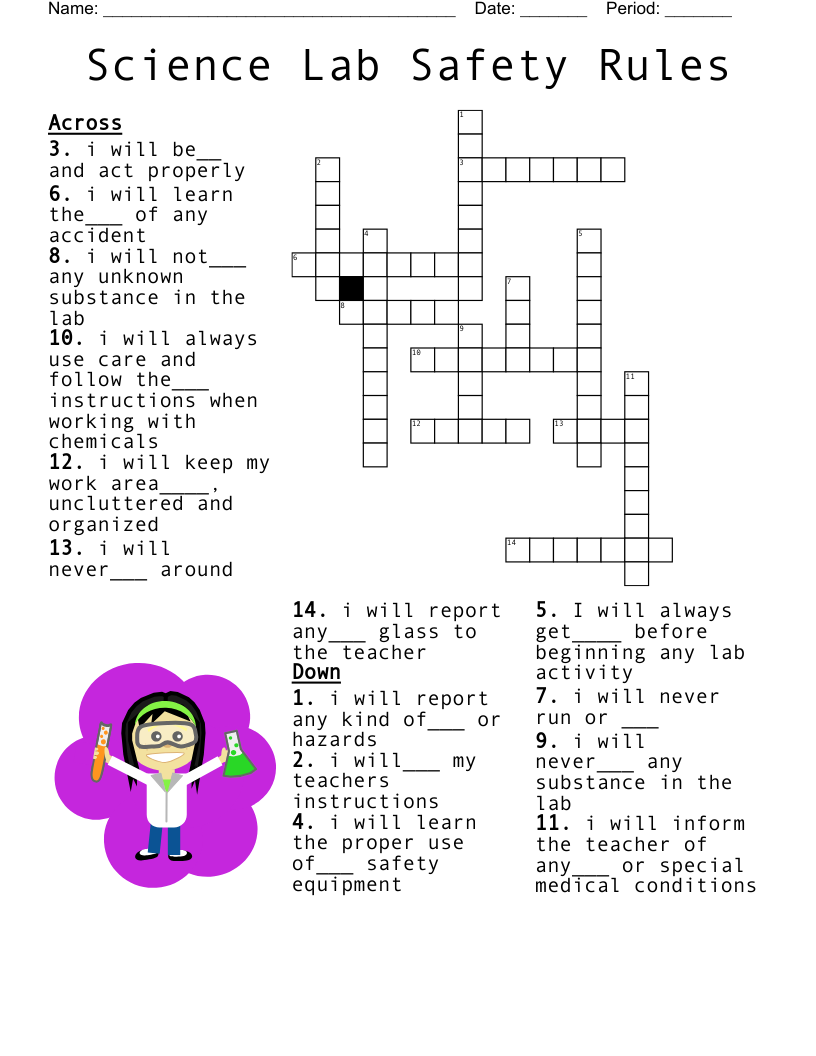 Science Lab Safety Rules Crossword
