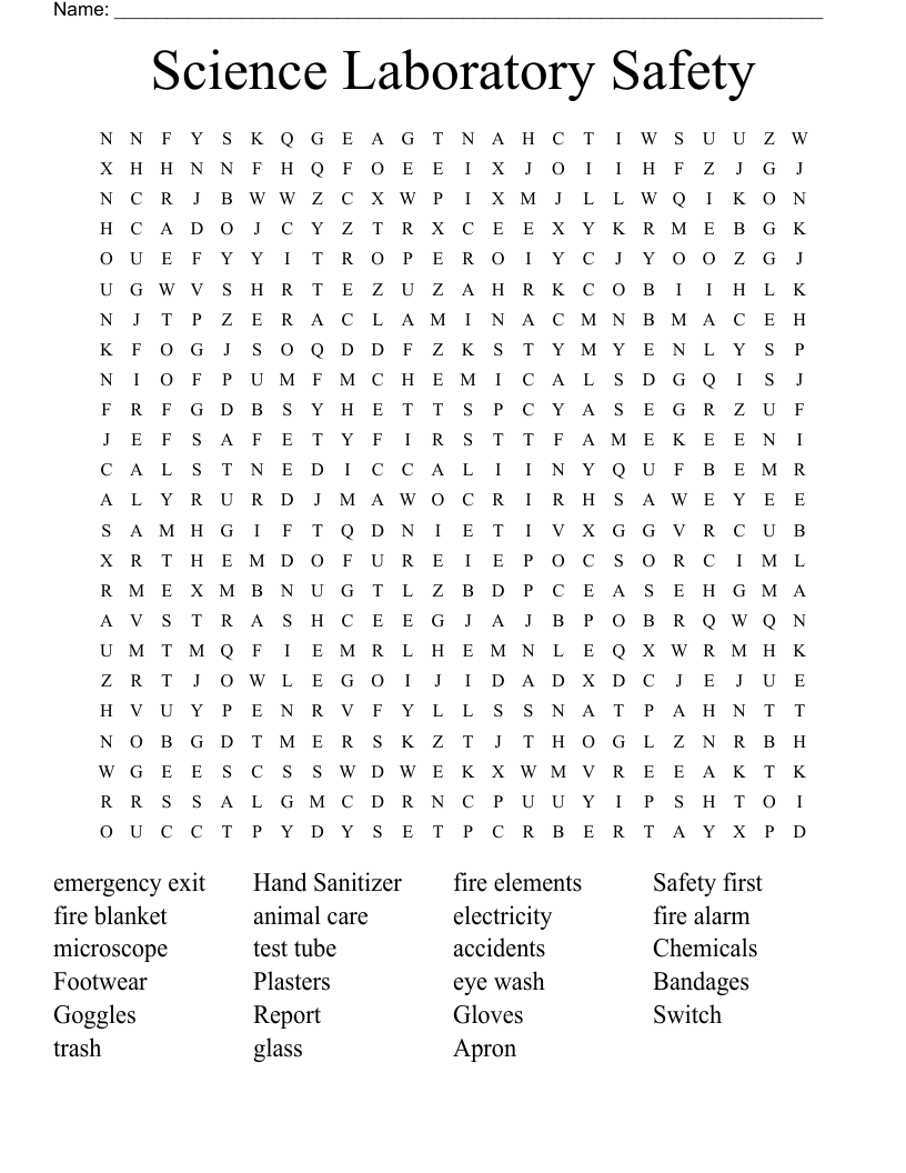 Science Laboratory Safety  Word Search