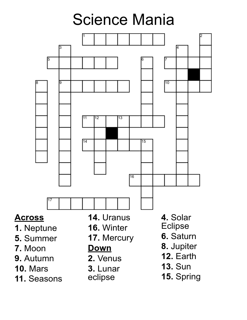 Science Mania Crossword