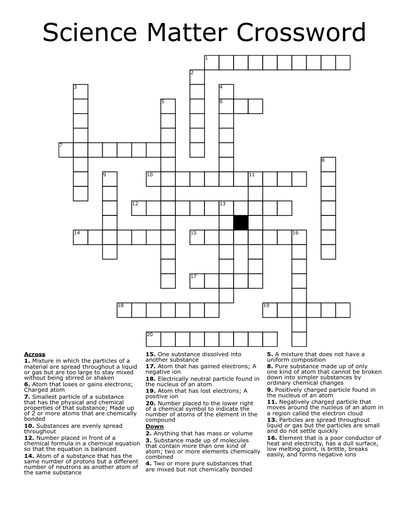 Science Matter Crossword