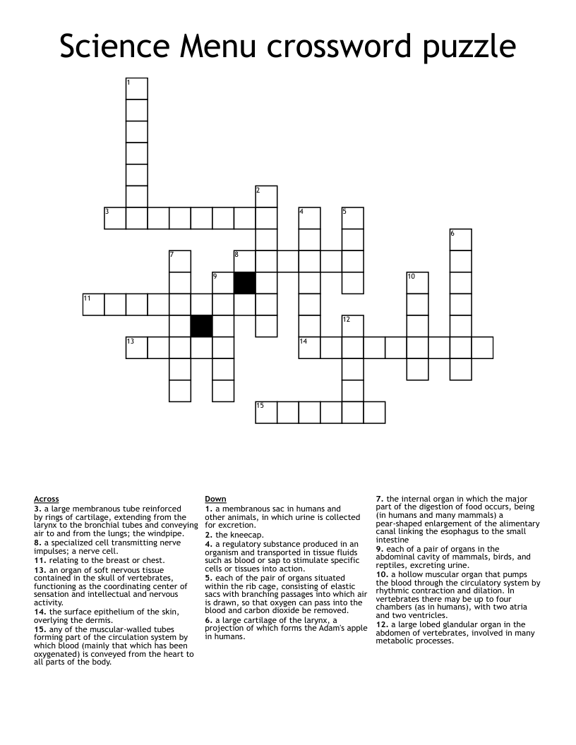 Science Menu crossword puzzle