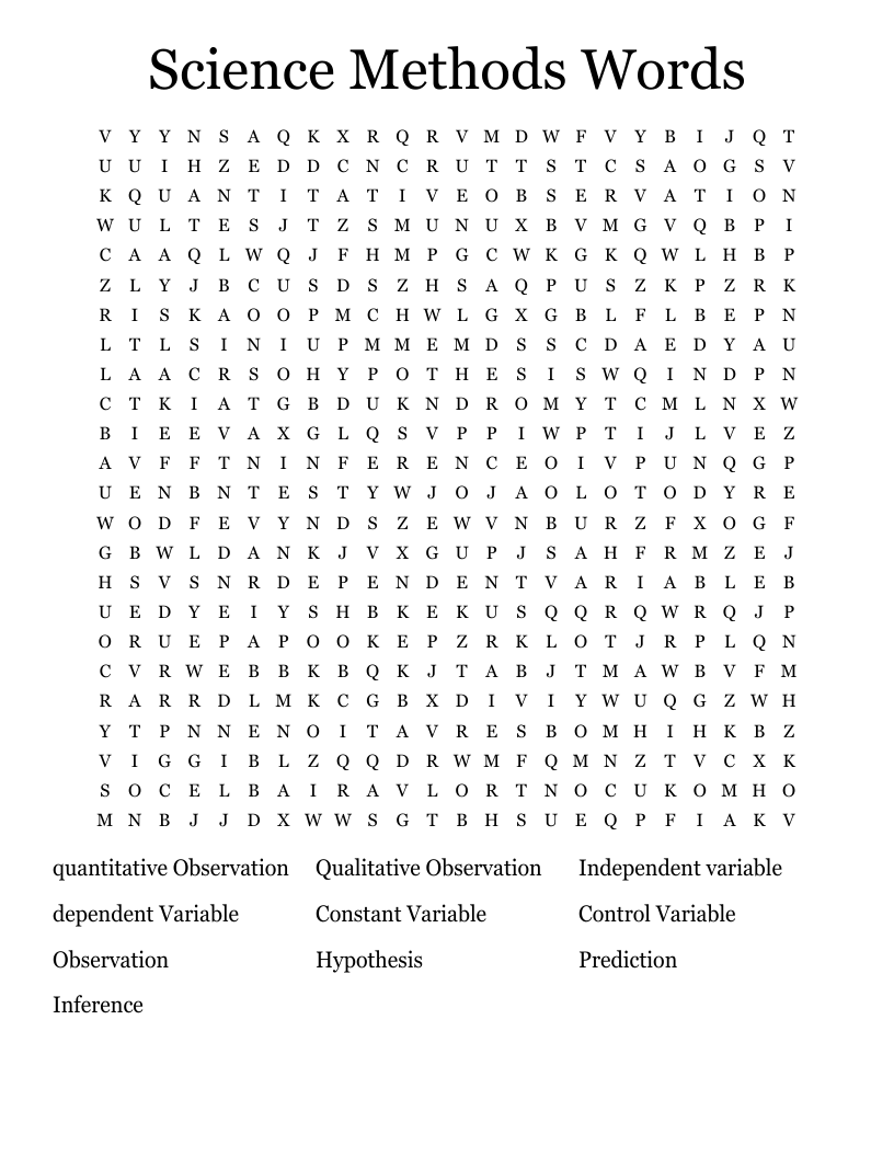 Science Methods Words Word Search