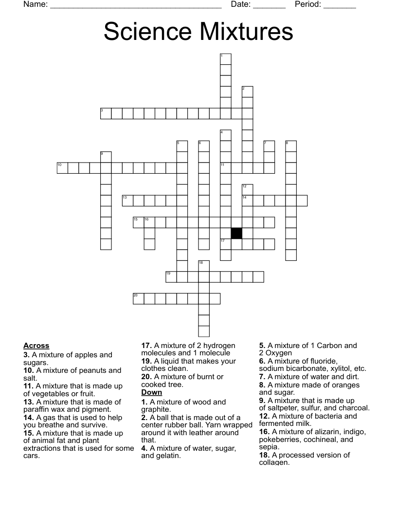 Science Mixtures  Crossword