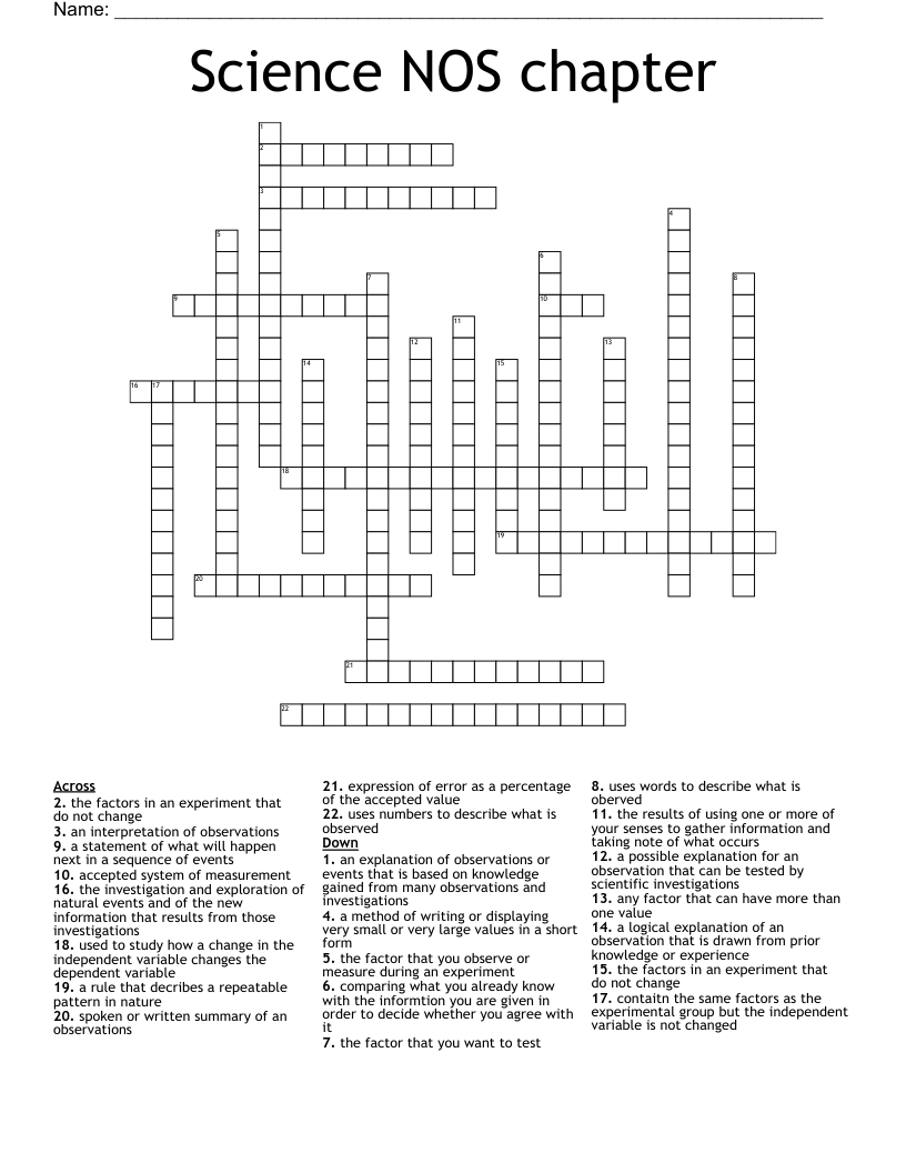 Science NOS chapter Crossword