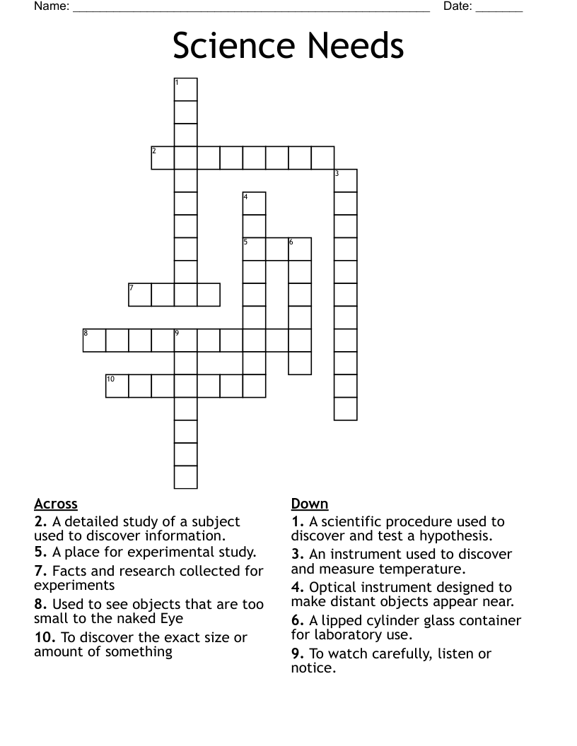Science Needs Crossword