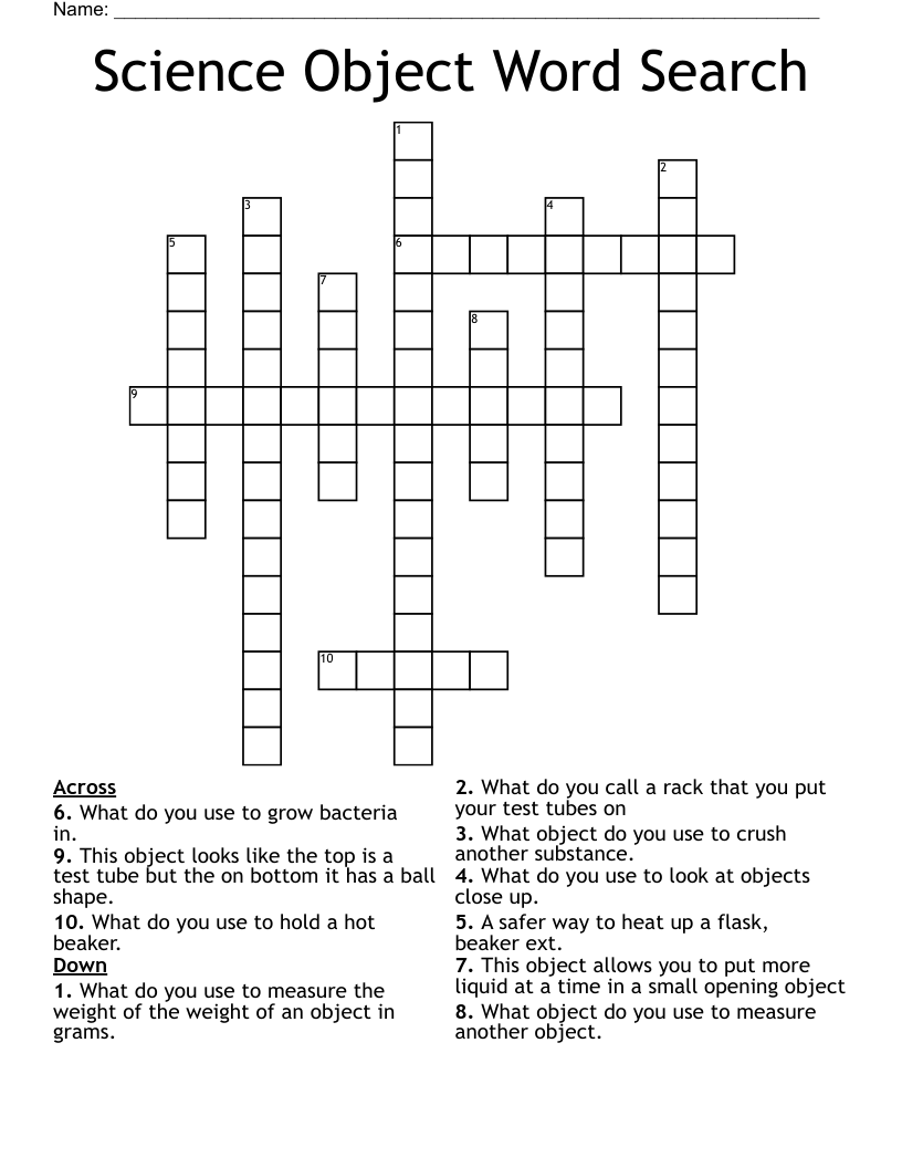 Science Object Word Search Crossword
