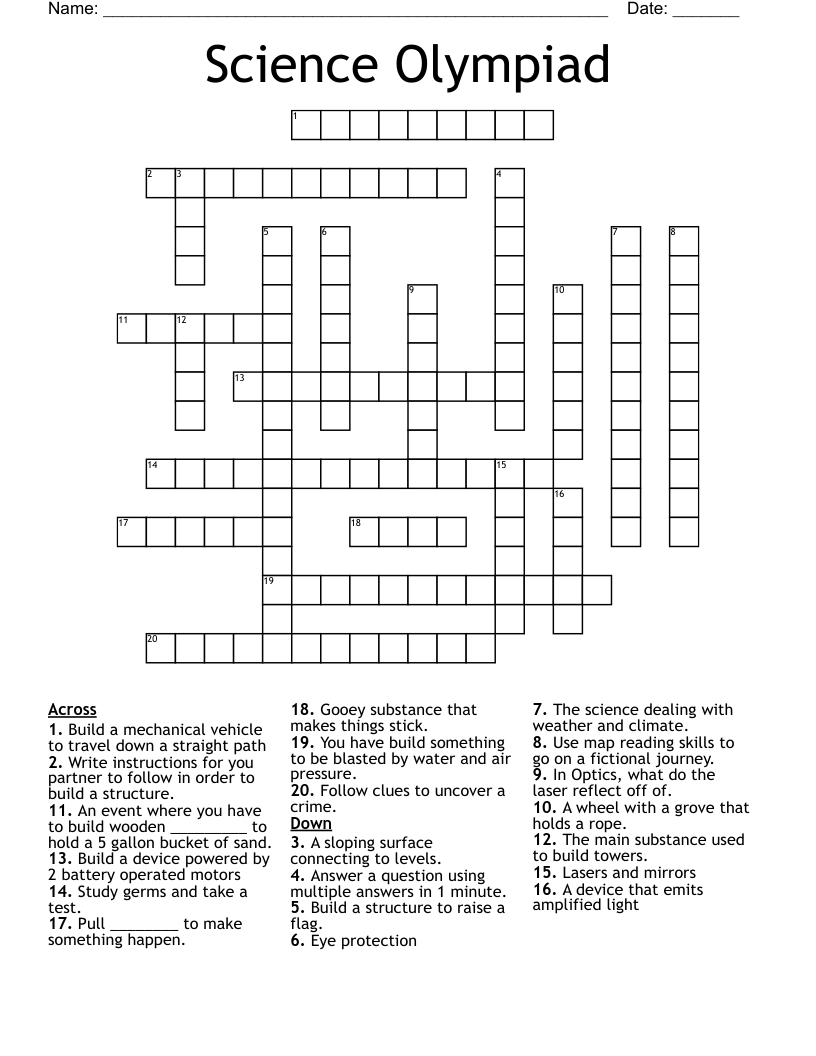 Science Olympiad Crossword