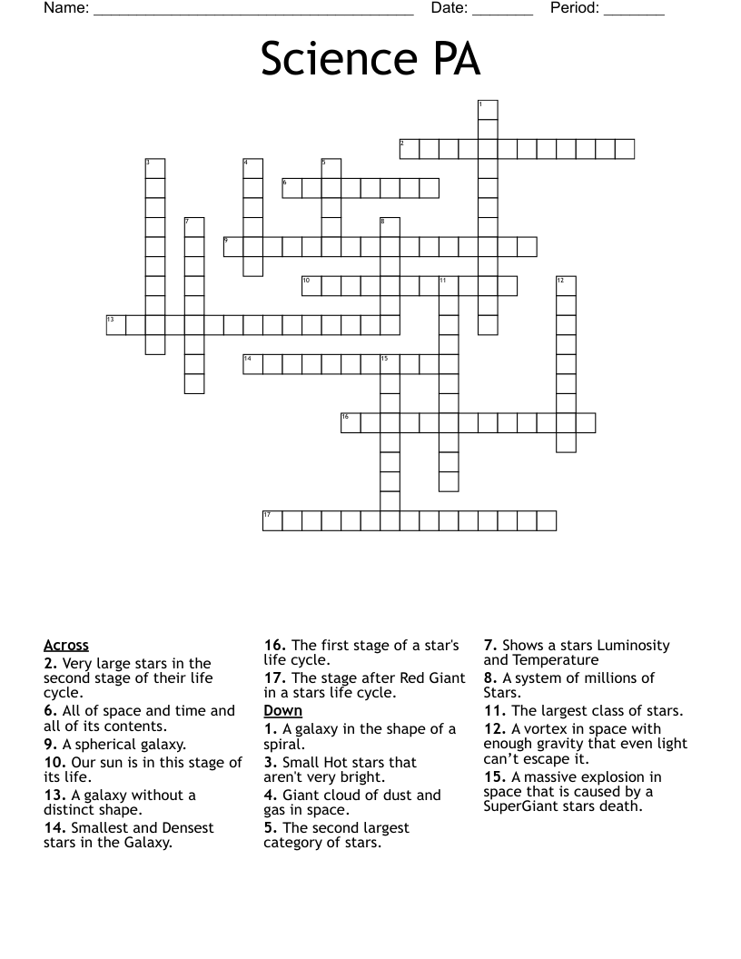 Science PA Crossword