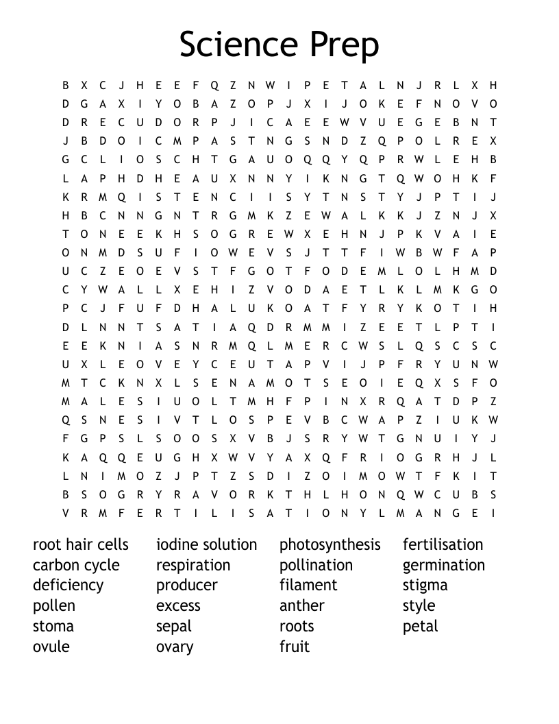 Science Prep Word Search