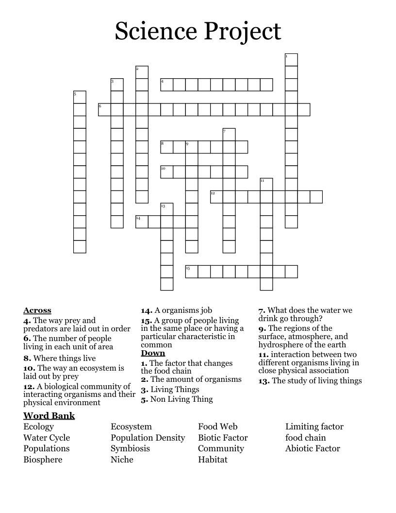 Science Project Crossword