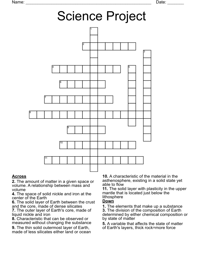 Science Project Crossword