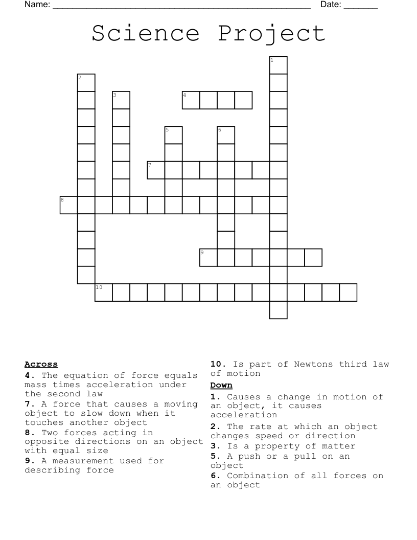 Science Project Crossword