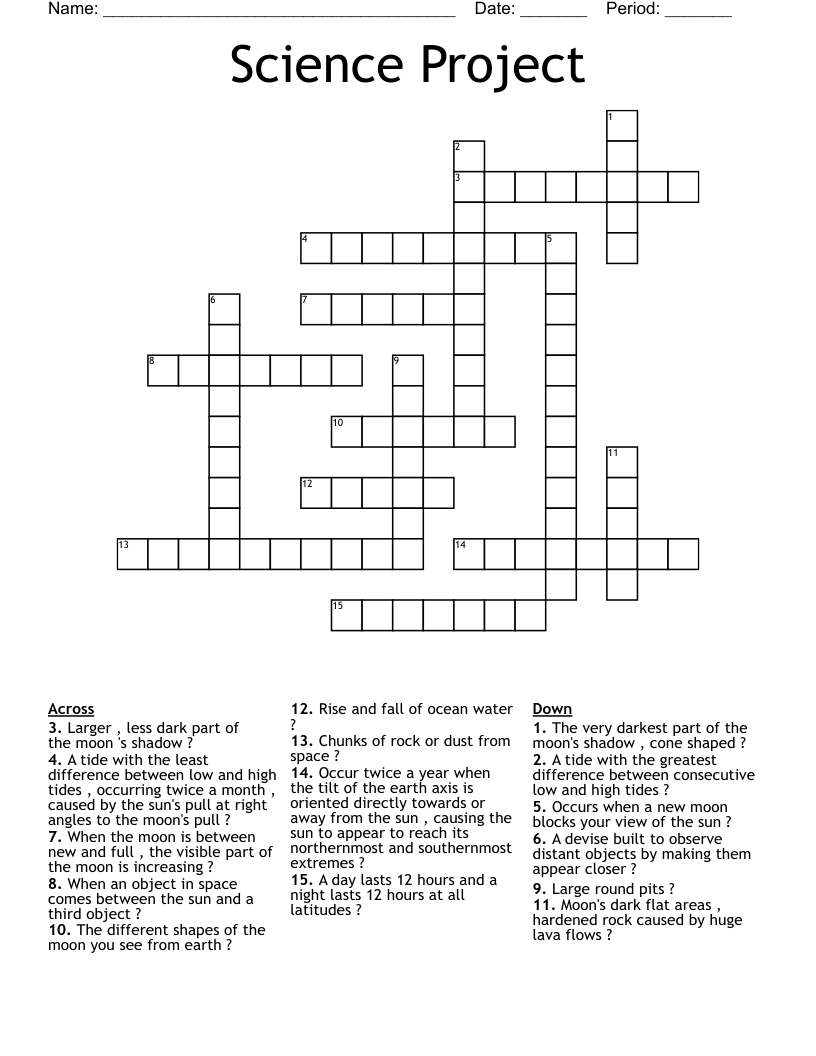 Science Project  Crossword