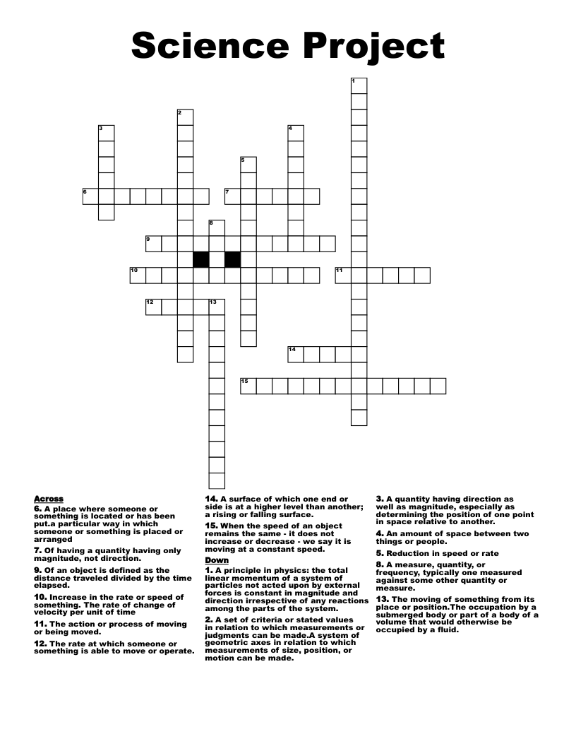 Science Project  Crossword