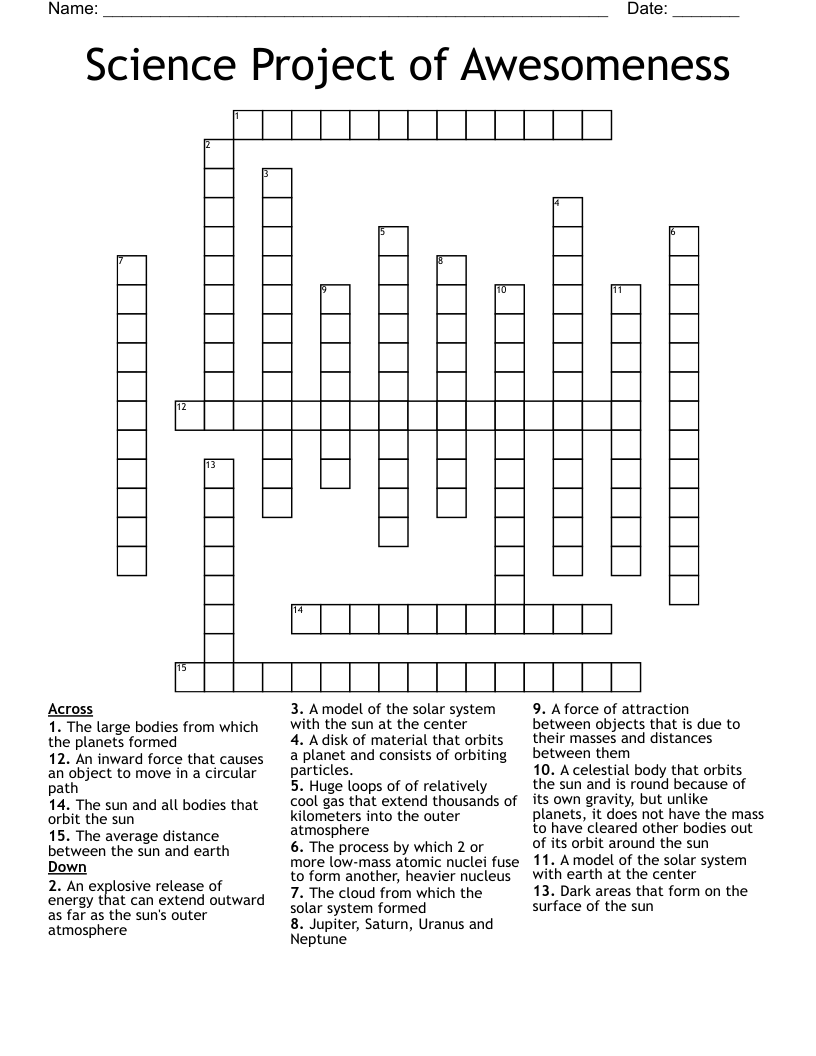 Science Project of Awesomeness Crossword