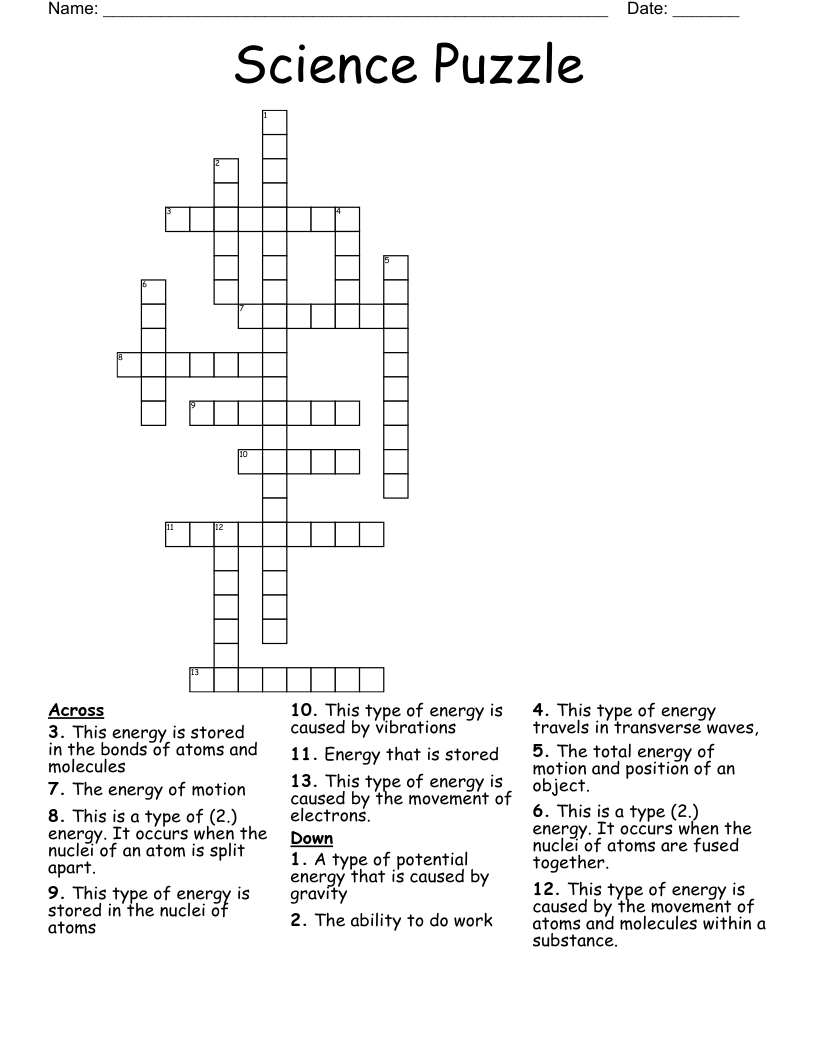 Science Puzzle Crossword