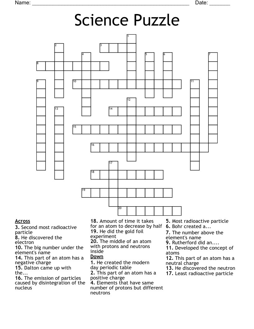 Science Puzzle Crossword