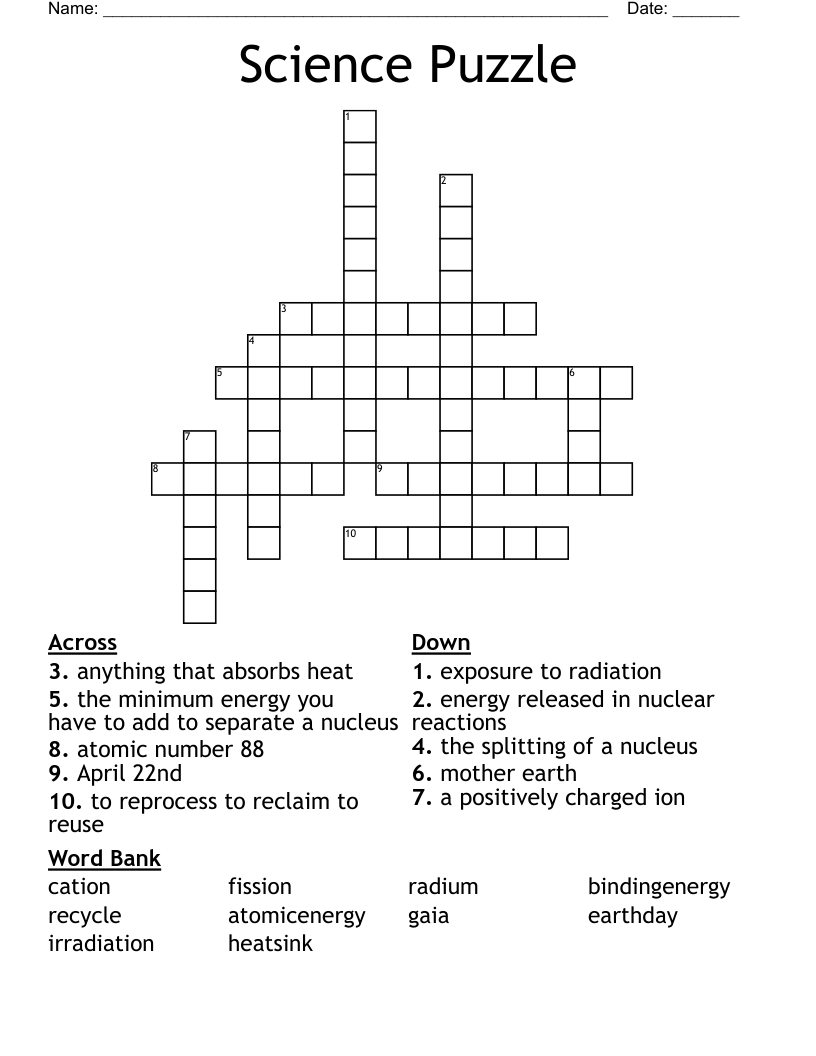 Science Puzzle  Crossword