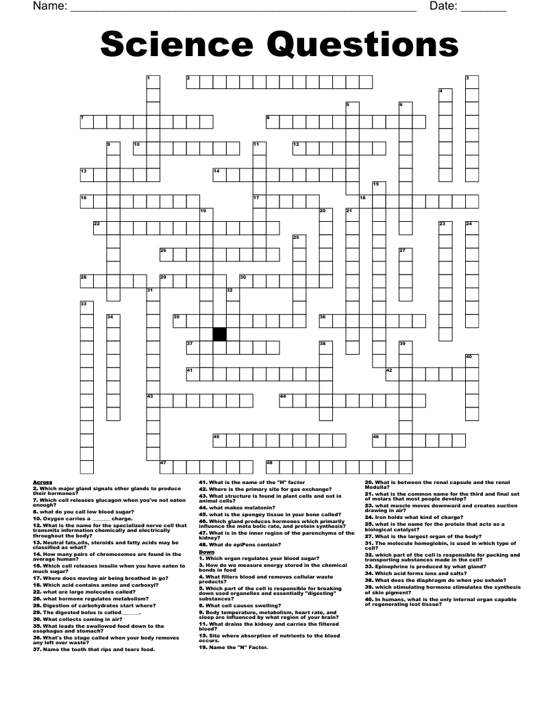 Science Questions Crossword
