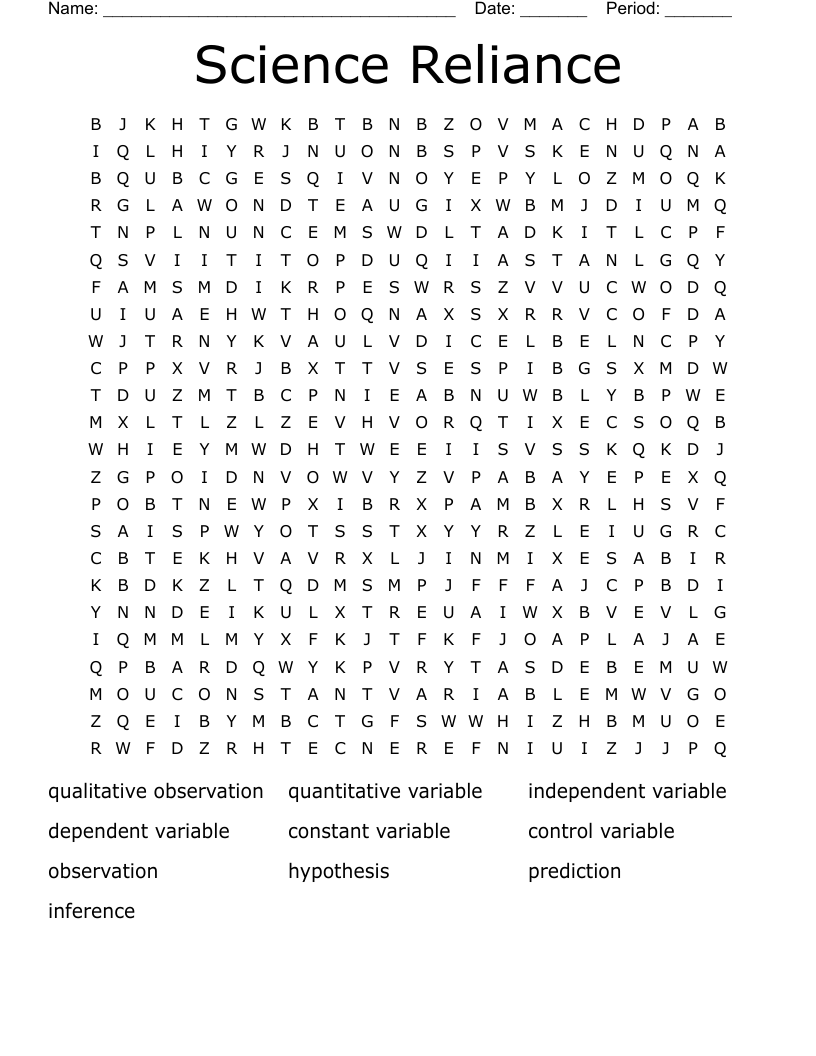 Science Reliance Word Search