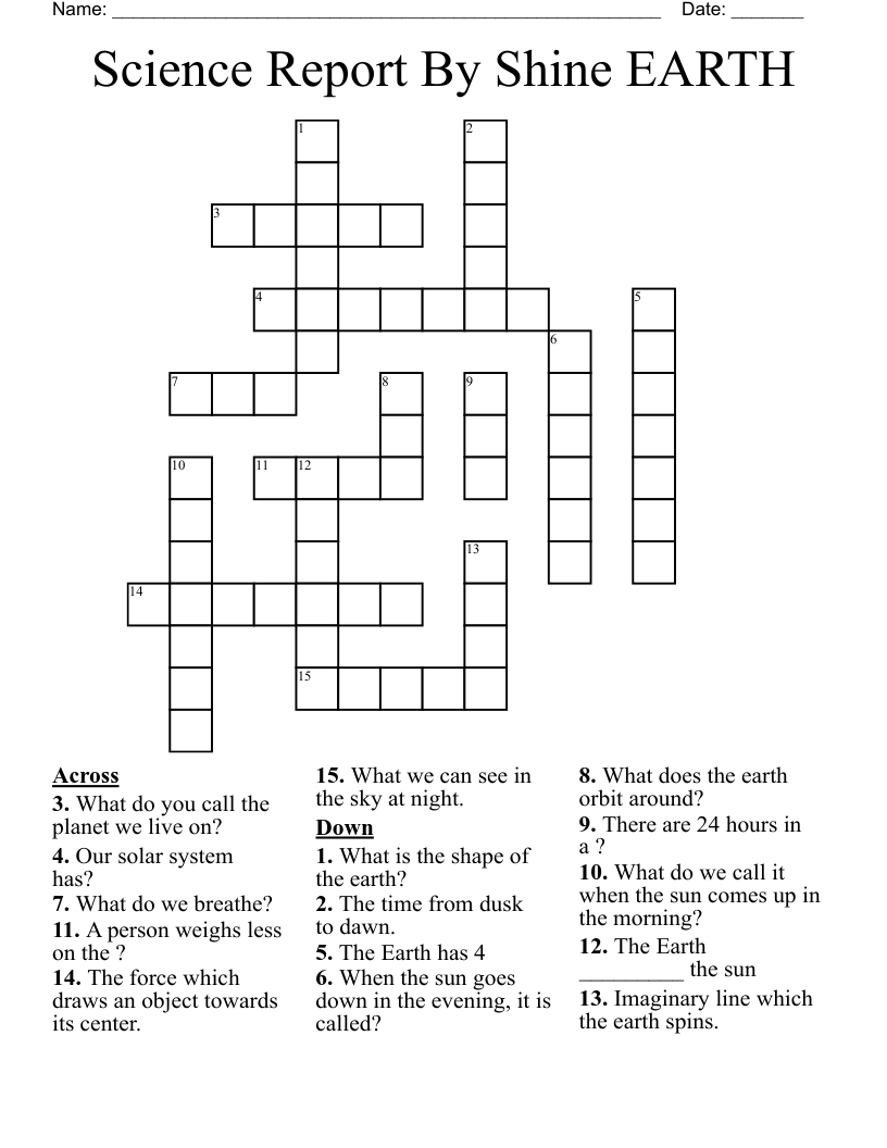 Science Report By Shine EARTH Crossword