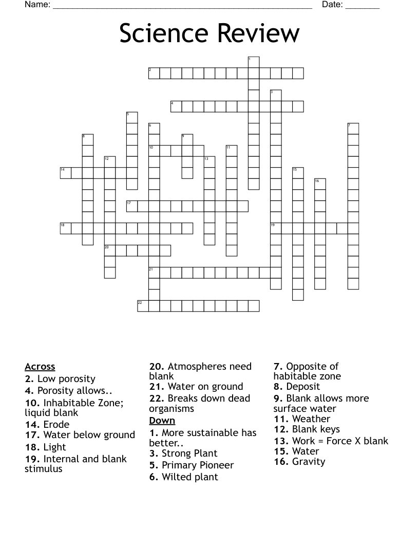 Science Review Crossword