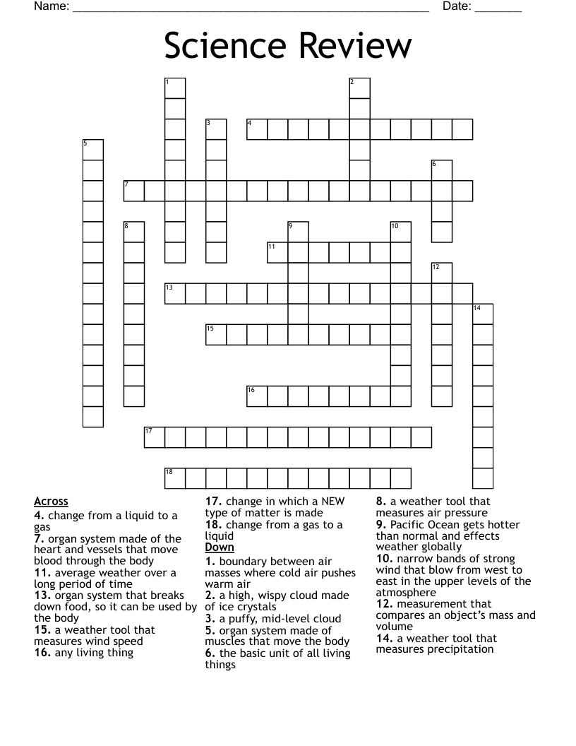 Science Review Crossword