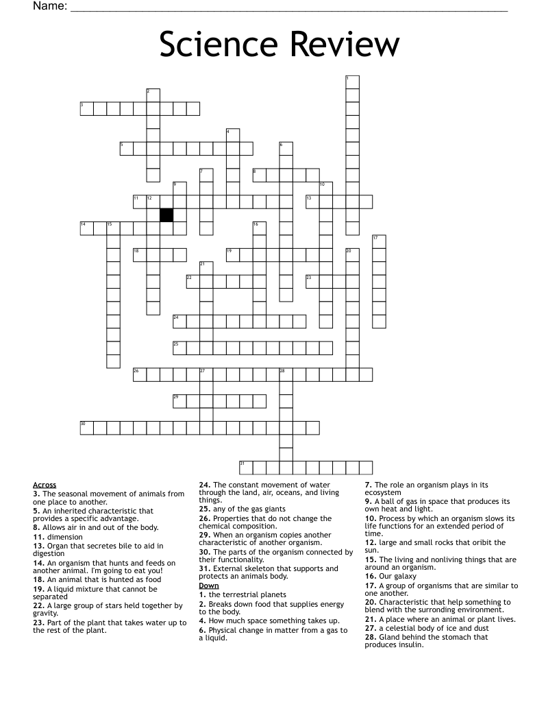 Science Review Crossword