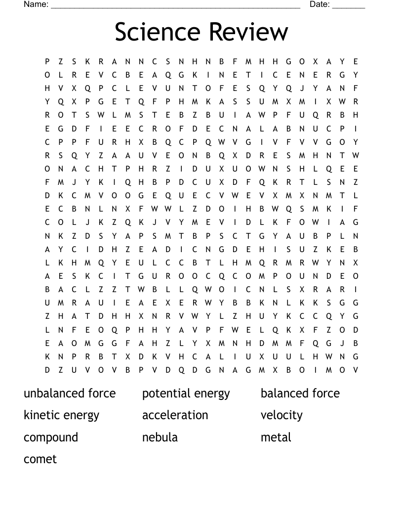 Science Review Word Search