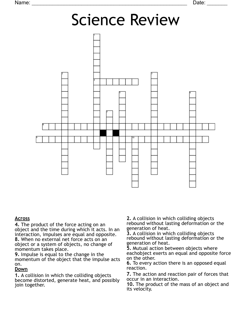 Science Review Crossword