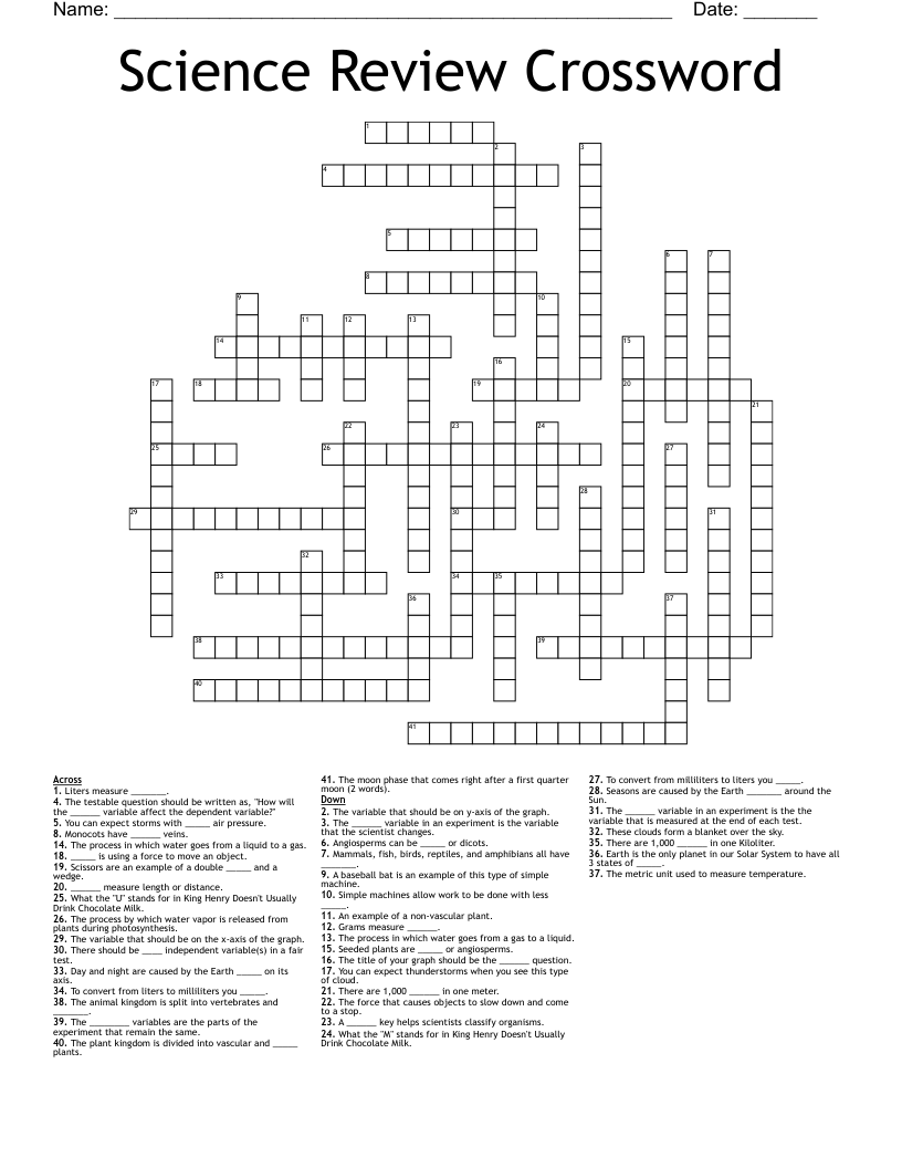 Science Review Crossword