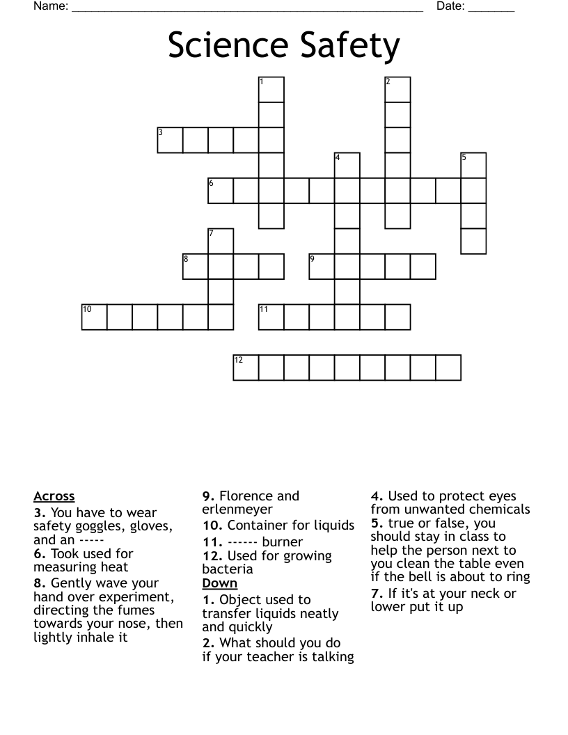 Science Safety Crossword