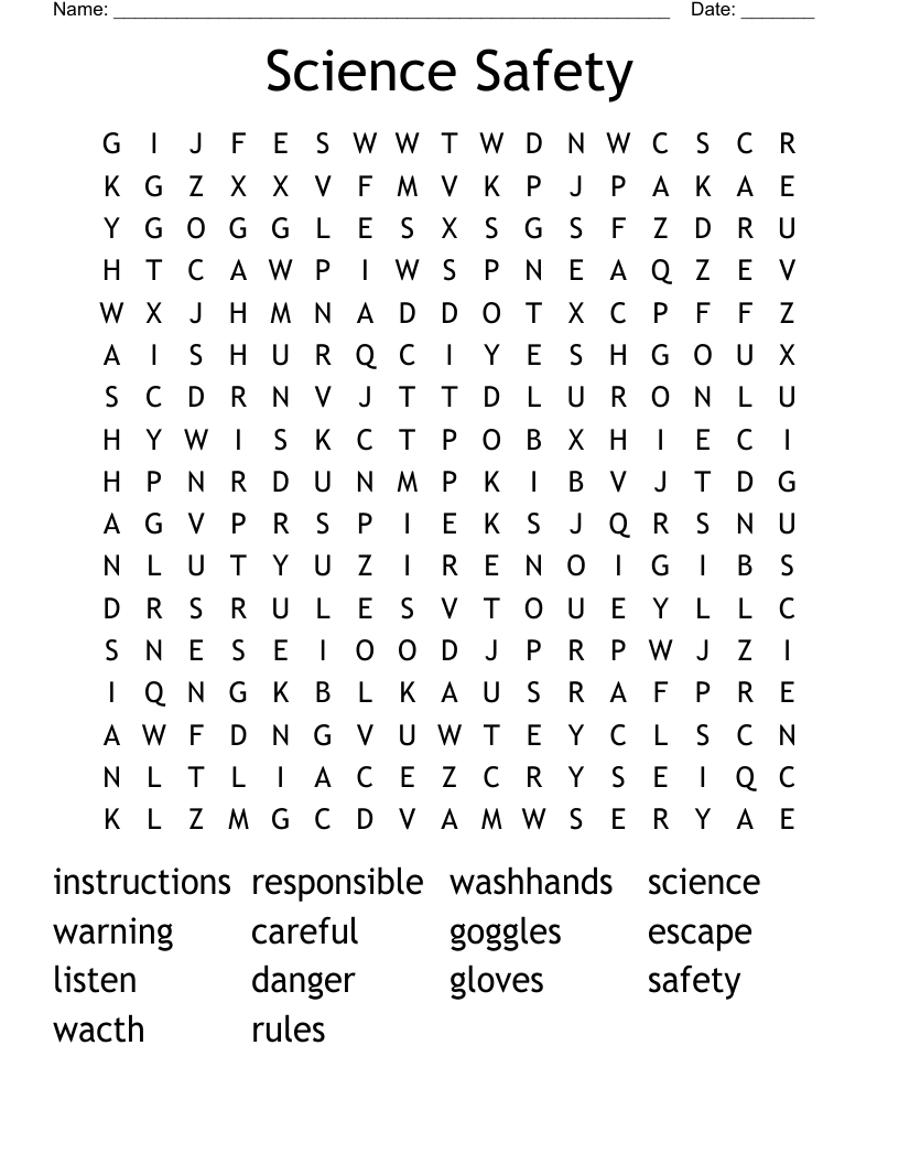 Science Safety Word Search