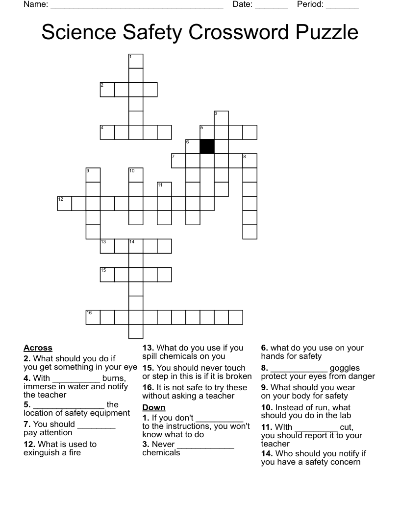 Science Safety Crossword Puzzle