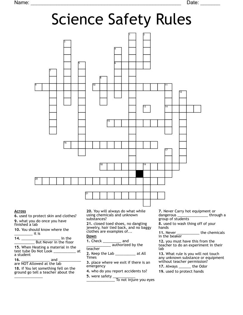 Science Safety Rules  Crossword