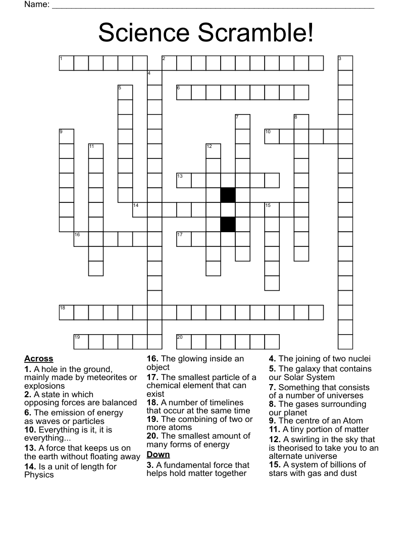 Science Scramble! Crossword