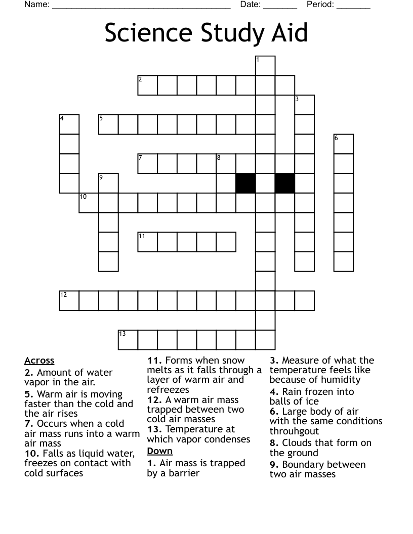 Science Study Aid Crossword