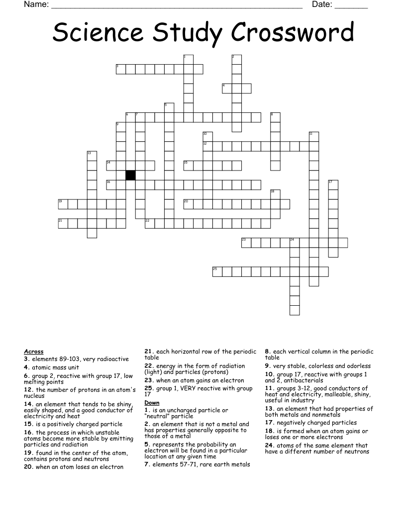 Science Study Crossword