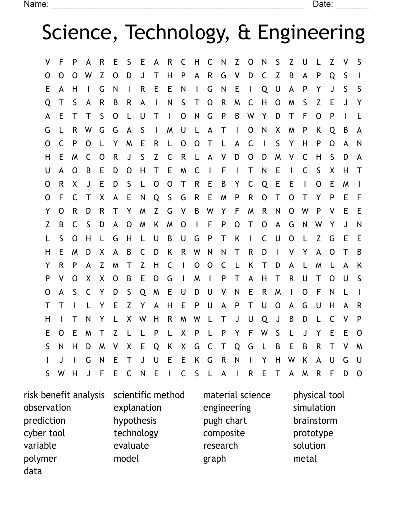 Science, Technology, & Engineering Word Search