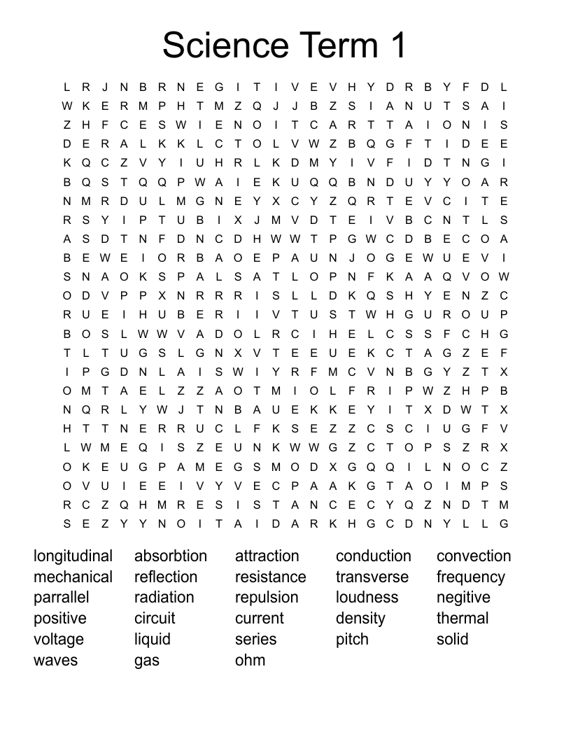 Science Term 1  Word Search