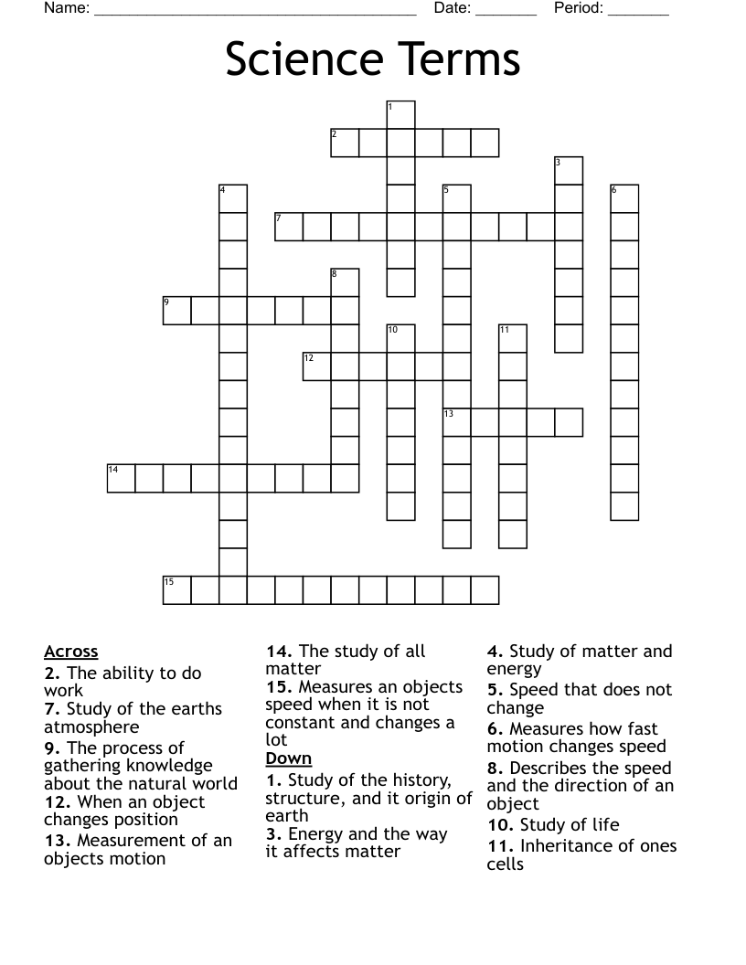 Science Terms Crossword